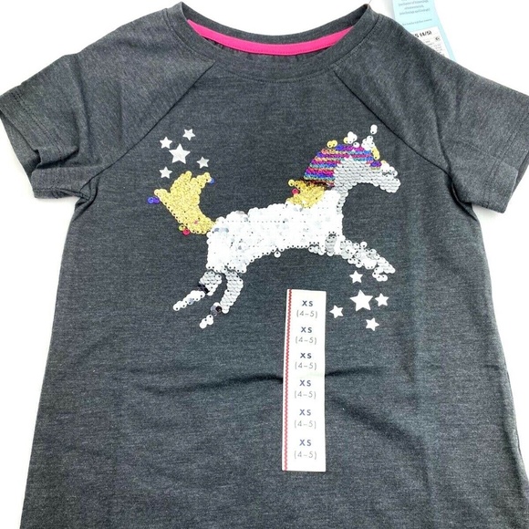 Size 4/5 XS Girls Shirt Unicorn Sequin Top - Picture 1 of 7